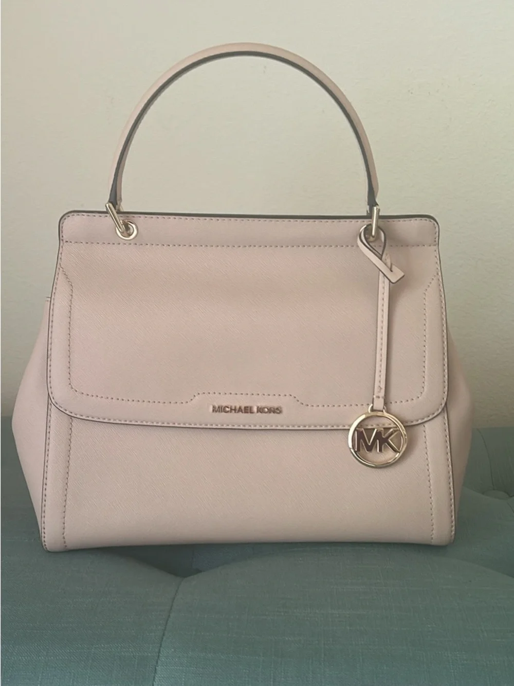 Michael Kors Blush Satchel with Gold MK Charm